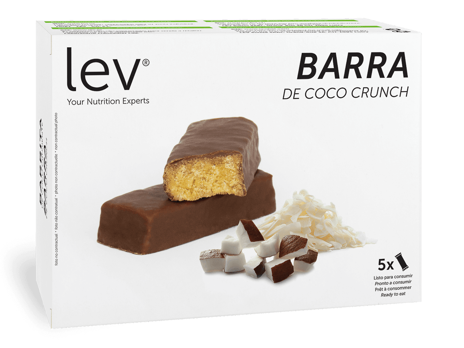 barra de coco crocante lev com cobertura de chocolate: snack saudável para a dieta