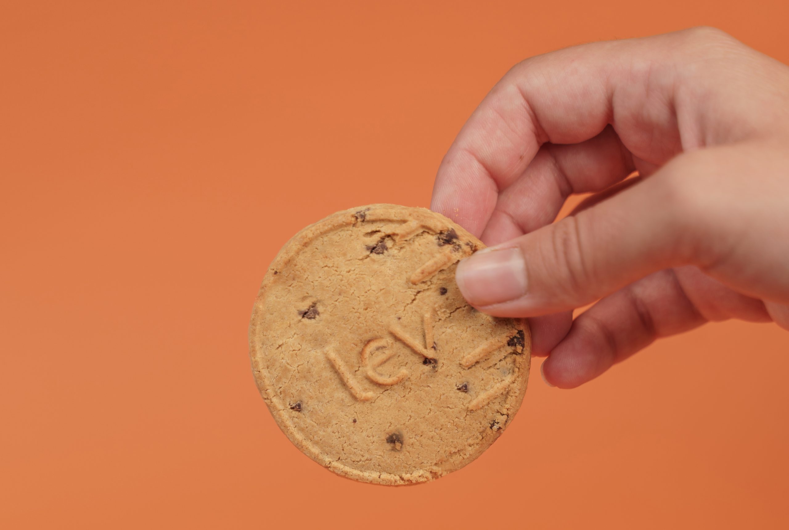 Cookie de laranja com pepitas de chocolate - bolacha seca com sabor a laranja e pepitas de chocolate, sem açúcares, rica em proteína