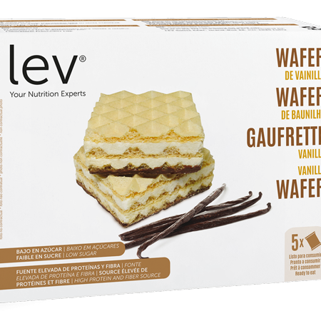 Wafer de baunilha - bolacha tipo wafer com sabor a baunilha, sem açúcar, rico em proteína