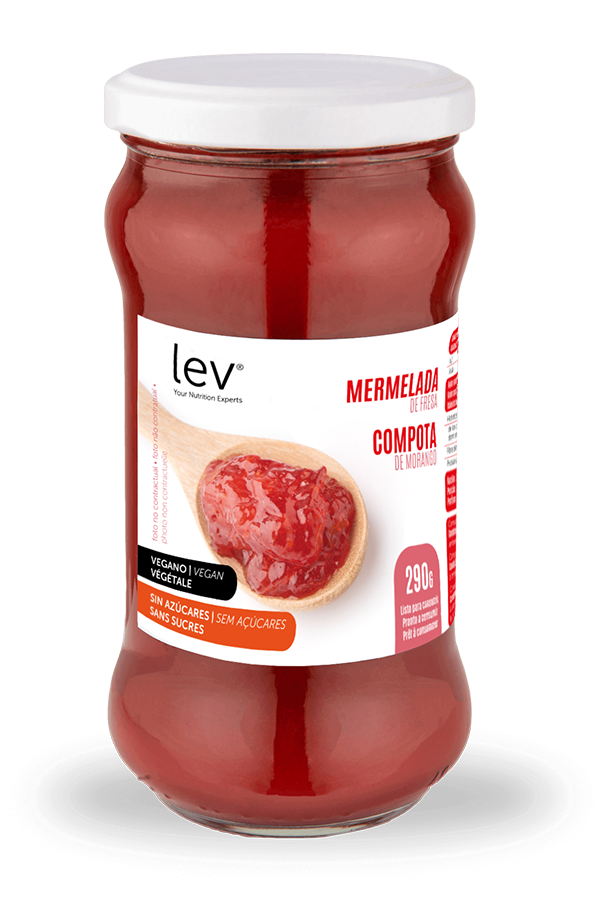 compota de morango lev sem adição de açúcares, apta para adicionar à sua dieta