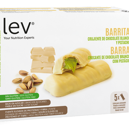 barra crocante de branco com pistácio, sem açúcares adicionados, sem gluten, apto para dieta