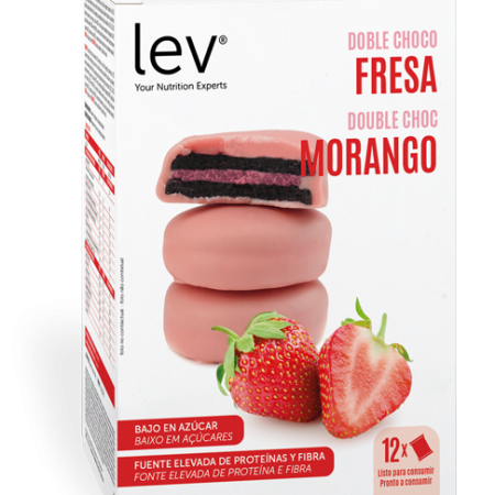 bolachas duplo morango: bolachas de chocolate com cobertura e recheio de chocolate, uma opção proteica, sem açúcares adicionados, apta para dieta