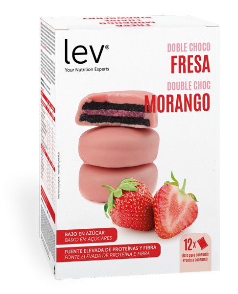 bolachas duplo morango: bolachas de chocolate com cobertura e recheio de chocolate, uma opção proteica, sem açúcares adicionados, apta para dieta