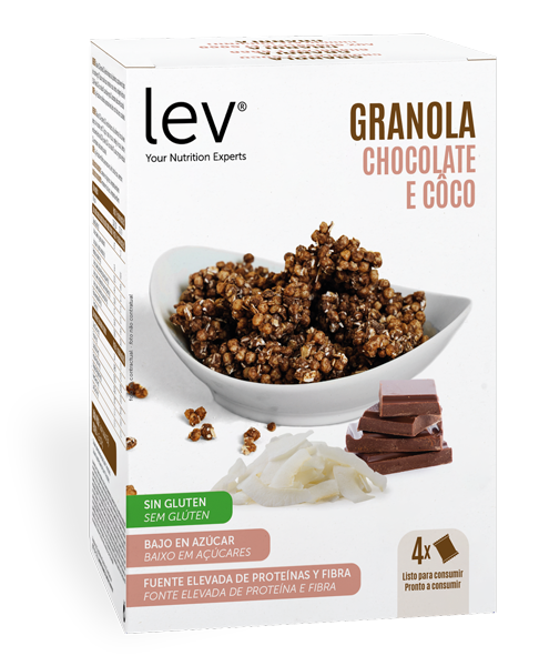 granola chocolate e coco crunchy lev, saudavel sabor a canela
