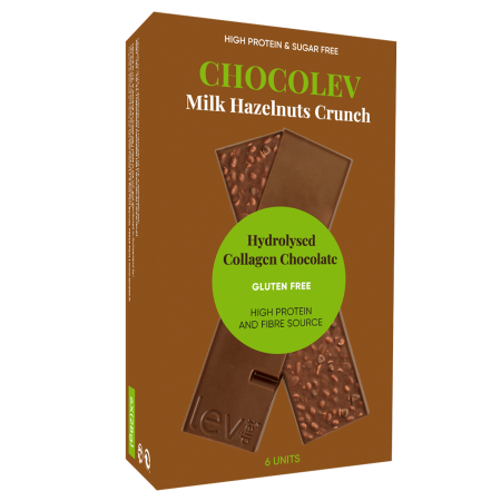 Chocolev Milk Crunch com avelãs - chocolate e leite com avelãs, sem açúcares e rico em proteína