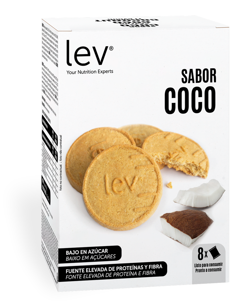 cookie de coco lev saudável, bolachas secas com sabor a coco, sem açúcar, rica em proteína