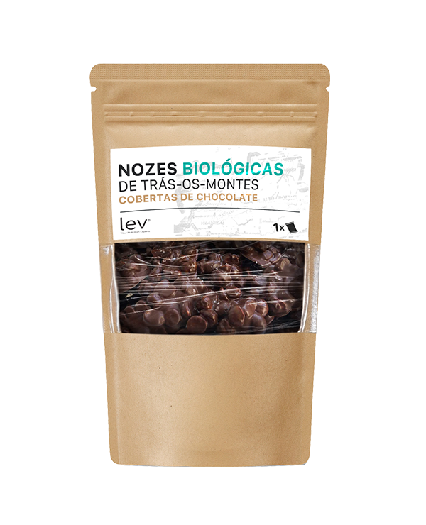 Nozes bio cobertas com chocolate